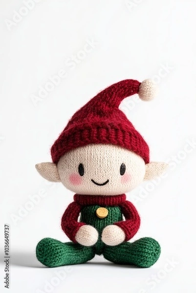 Fototapeta Adorable knitted elf doll with a festive hat
