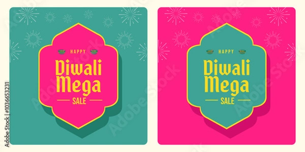 Obraz Happy Diwali Mega Sale typography, Text unit with Diwali festival elements for social media banner design