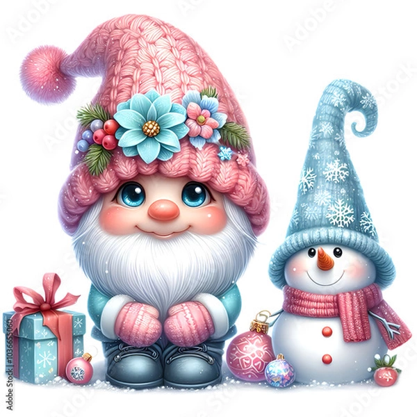 Obraz Winter gnome with deer 