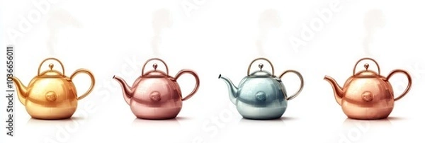 Fototapeta Tea kettle with steam rising from spout, elegant design, warm ambiance, inviting kitchen setting, cozy tea preparation atmosphere