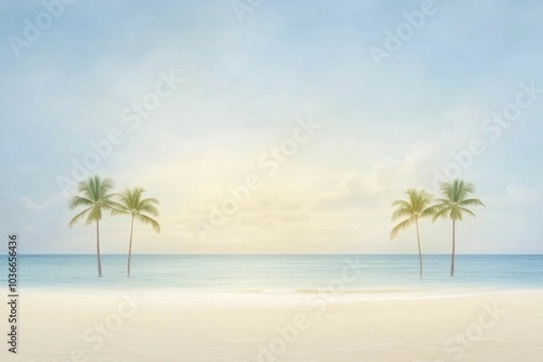 Fototapeta Beachside summer getaway, soft sands underfoot with swaying palm trees, warm sunlight dancing on the waves as laughter fills the air.