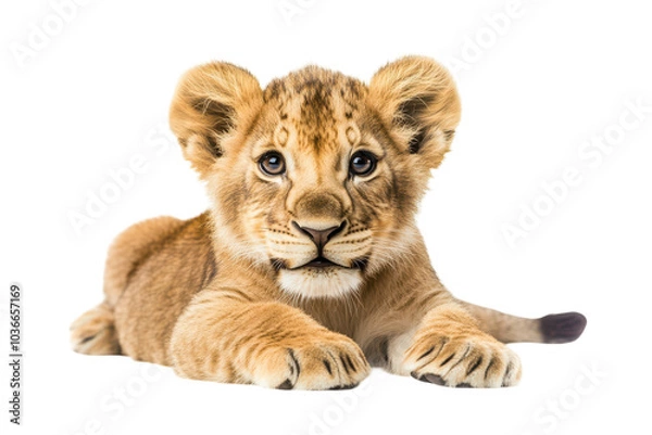 Fototapeta Adorable Lion Cub Isolated on transparent Background Perfect for Wildlife Education and Creative Projects