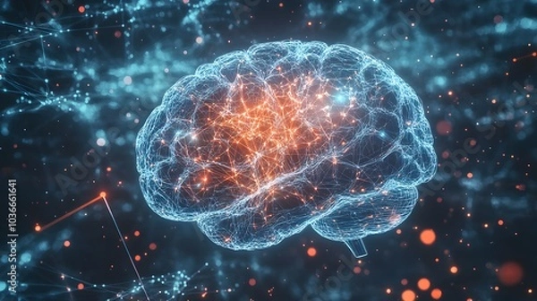 Fototapeta human brain on technology background represent artificial intelligence and cyber space concept. 