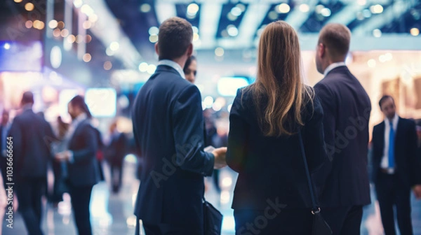 Fototapeta Business professionals networking at a trade show event