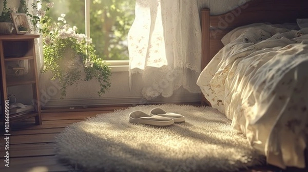 Obraz Cozy Bedroom with Natural Light and Soft Decor