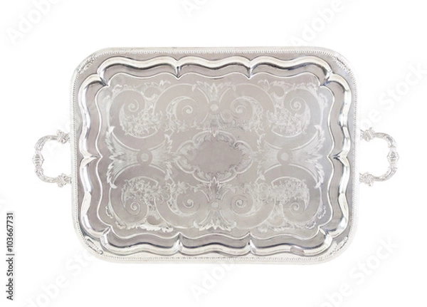 Fototapeta Antique silver tray,isolated on white with a clipping path.