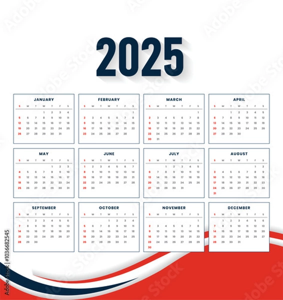 Fototapeta Modern professional 2025 business calendar design template
