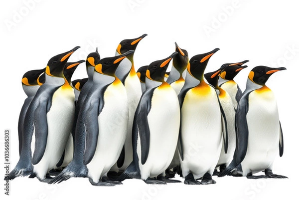 Fototapeta Stunning View of Penguin Colonies Isolated on transparent Background for Use in Educational and Creative Projects