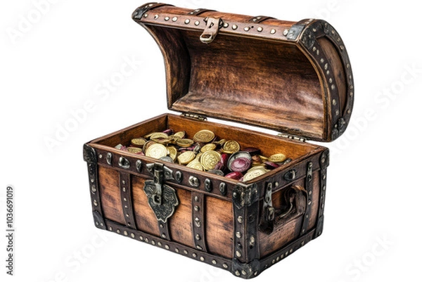 Obraz Detailed View of an Open Pirate Treasure Chest Isolated on a transparent Background for Creative Projects and Illustrations