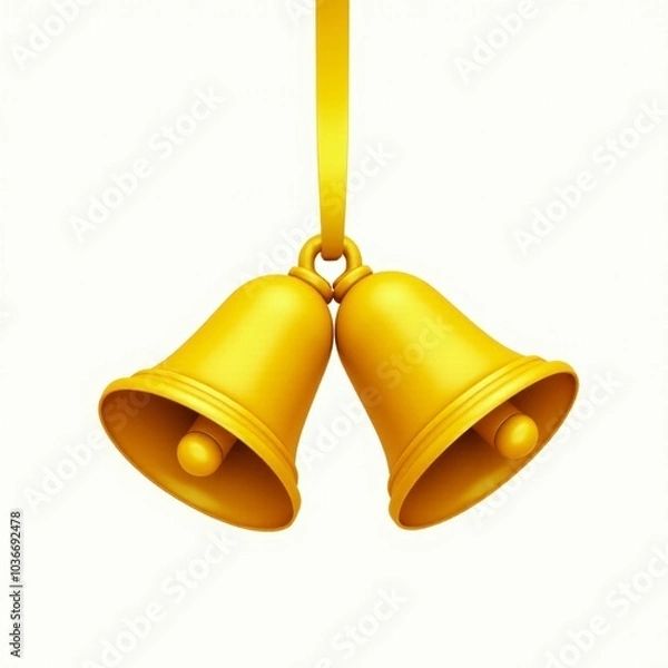 Fototapeta Yellow bell-shaped Christmas tree ornament, perfectly smooth and polished, set against a white background. A realistic and vibrant holiday accent.