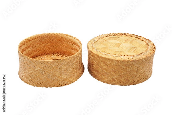 Fototapeta Empty Handmade bamboo weave bucket as natural container for sticky rice in Thailand in PNG format