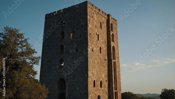 Fototapeta The archer tower serves as a symbol of hope for the village