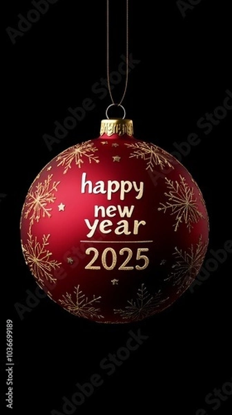 Fototapeta A red ornament with the words Happy New Year on it