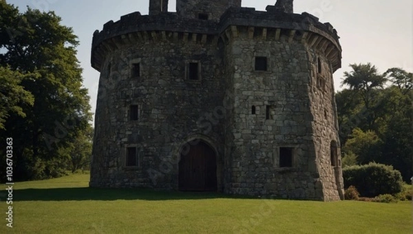 Fototapeta The archer tower stands as a timeless sentinel of the village's history
