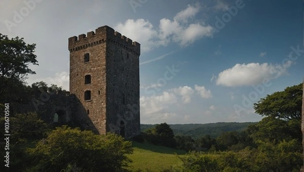 Fototapeta The archer tower stands proud against the backdrop of a clear blue sky