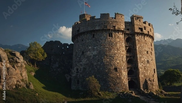 Fototapeta The archer tower stands proud against the backdrop of the sky