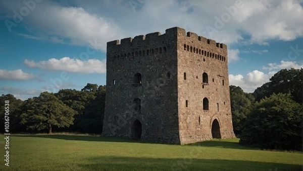 Fototapeta The archer tower stands proud amidst the vibrant landscape of trees