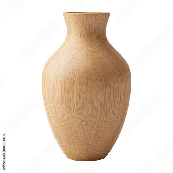 Fototapeta Smooth wooden vase showcasing a curved shape and natural wood grain texture, designed with minimalist aesthetics for modern and elegant interior decoration. Isolated on transparent background, png.