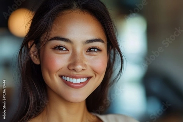 Fototapeta Close up of a smiling asian woman, Generative AI
