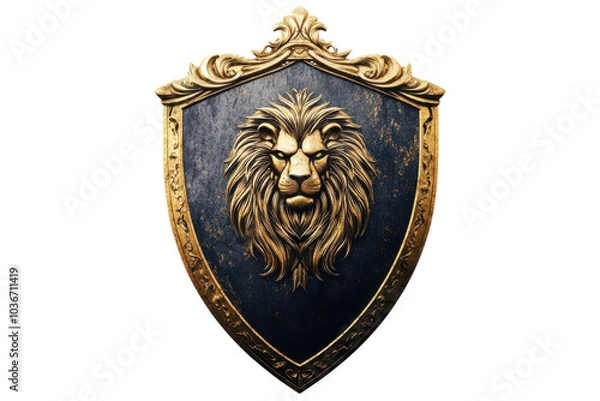 Fototapeta A Majestic Shield with a Lion Emblem Isolated on a transparent Background Ideal for Heritage and Branding Use