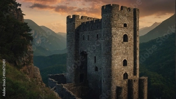 Fototapeta The archer tower stands resilient, a symbol of community pride and unity for all