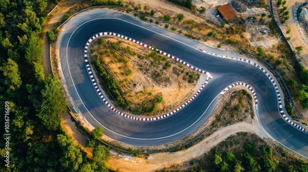 Obraz A Winding Road Curves Through a Lush Forest