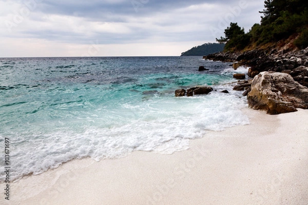 Fototapeta Saliara Beach (called Marble Beach), beautiful white beach in Th