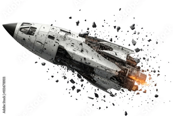 Fototapeta Exploration of Outer Space: Captivating Image of Space Debris Floating Near a Spaceship for Educational and Scientific Use