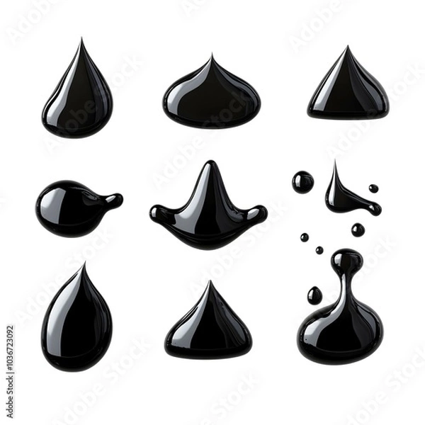 Fototapeta Set of Realistic Black Ink Drops and Splashes