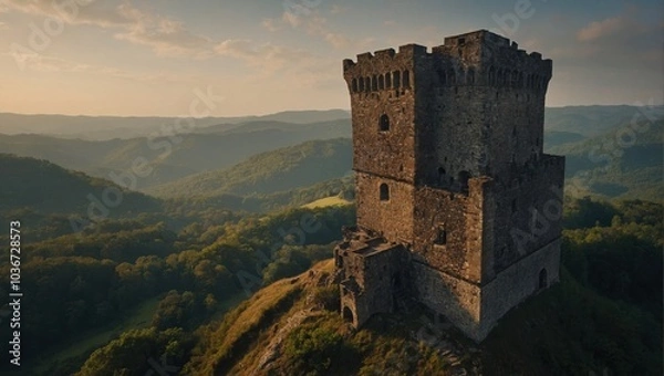 Fototapeta The archer tower's arrow slits are perfectly positioned for defense against incoming enemies