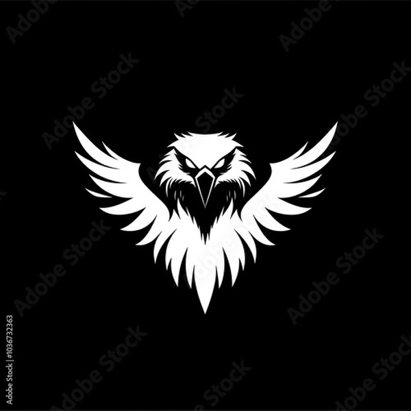Fototapeta A white silhouette of an eagle with wings spread against a black background.
