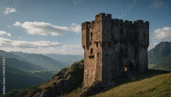 Fototapeta The majestic archer tower illuminates the night sky enchanting all who see it