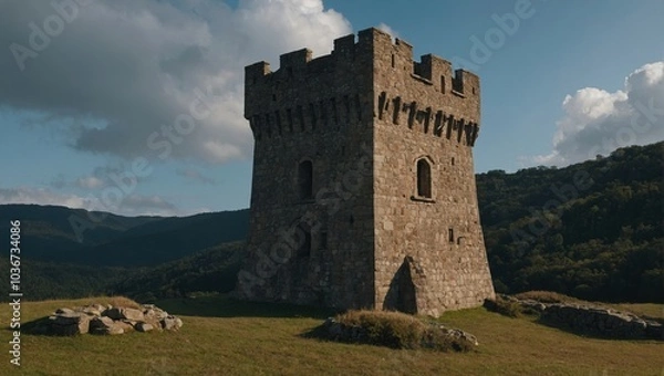 Fototapeta The view from the top of the archer tower offers a panoramic perspective of the surrounding landscape