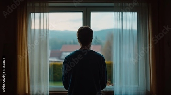 Fototapeta Person Standing by Window with Scenic View