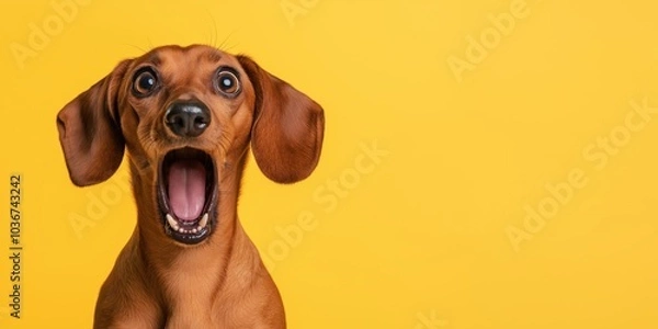 Obraz A Dachshund looking shocked with an exaggerated expression and open mouth.