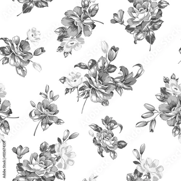 Fototapeta Grey Flowers Seamless Pattern