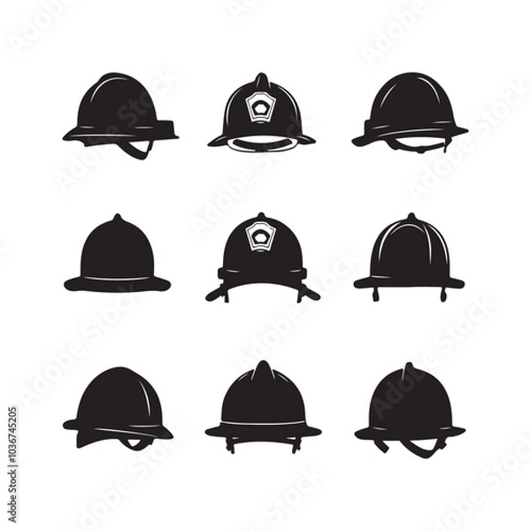 Fototapeta  Set of firefighter with equipment silhouette 