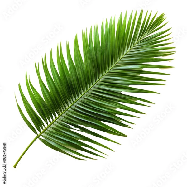 Fototapeta Green palm leaf isolated against a clean transparent background showcasing its vibrant texture and natural beauty, green palm leaf isolated on transparent backgroundfile