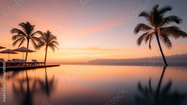 Fototapeta Tropical Sunset at Luxury Infinity Pool

