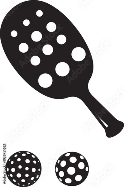 Fototapeta Modern Black and White Icon of Pickleball Bat with Ball Vector Design