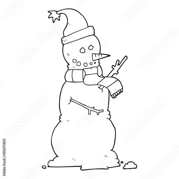 Fototapeta black and white cartoon snowman
