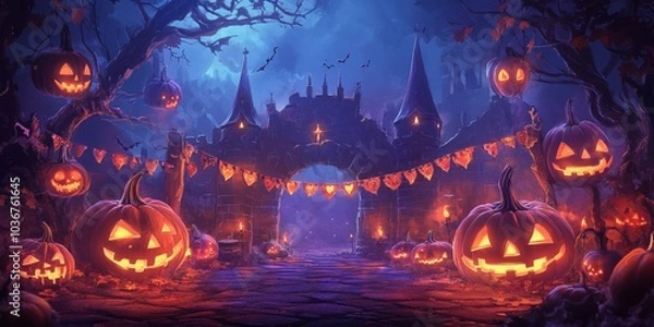 Fototapeta A fun Halloween party invitation with banners. Perfect for a poster or greeting card