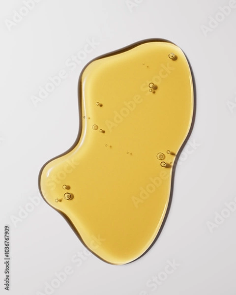 Obraz Close-up of golden oil drops, 3d rendering beauty product face serum cosmetic minimalist background