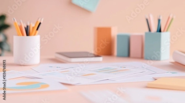 Obraz Close-up View of a Modern Desk with Paperwork