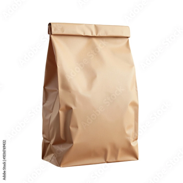 Fototapeta Brown Kraft Paper Bag with Folded Top for Packaging and Storage
