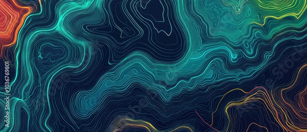 Fototapeta Vibrant Topographic Lines Forming Abstract Patterns