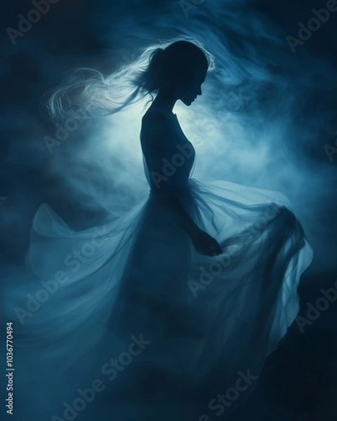 Fototapeta Ghostly Woman Silhouette in Moonlight