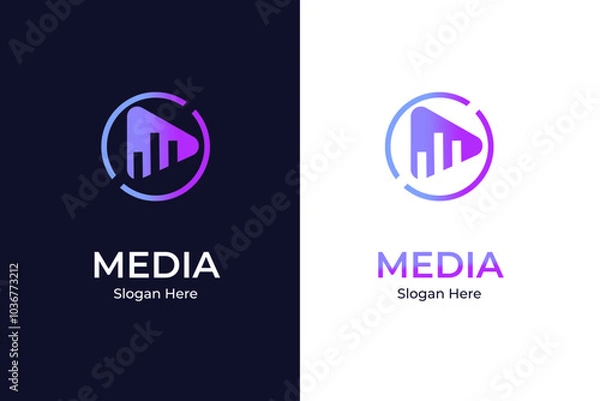 Fototapeta video play button, broadcast media, digital program, logo design vector