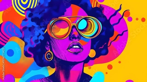 Fototapeta Abstract Woman with Sunglasses in Bold Colors