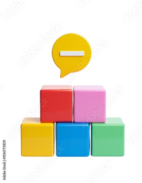 Fototapeta Colorful Building Blocks with Speech Bubble for Educational Play.